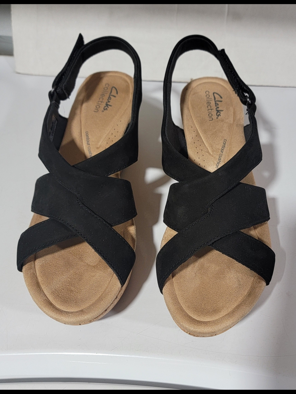 New- Clarks Collection Black Wedge Sandals-size 10
